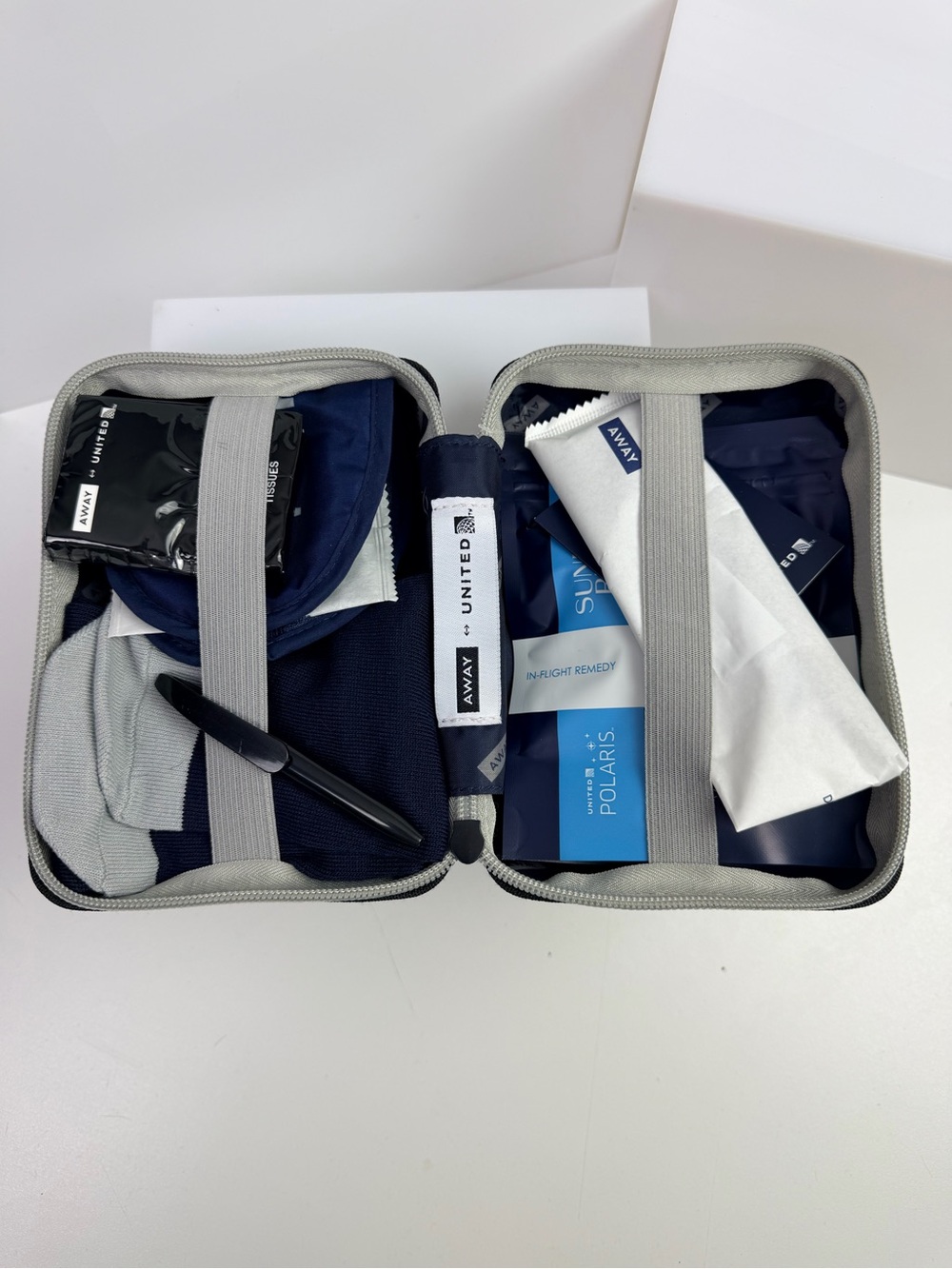 AWAY X United Amenities Toiletries Case Kit Airline Essentials Sunday Riley NEW